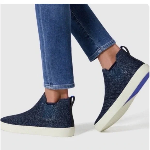 Rothy's Blue Metallic Lattice Stitch Chelsea Sneakers High Tops Shoe Size 12 - Picture 3 of 12